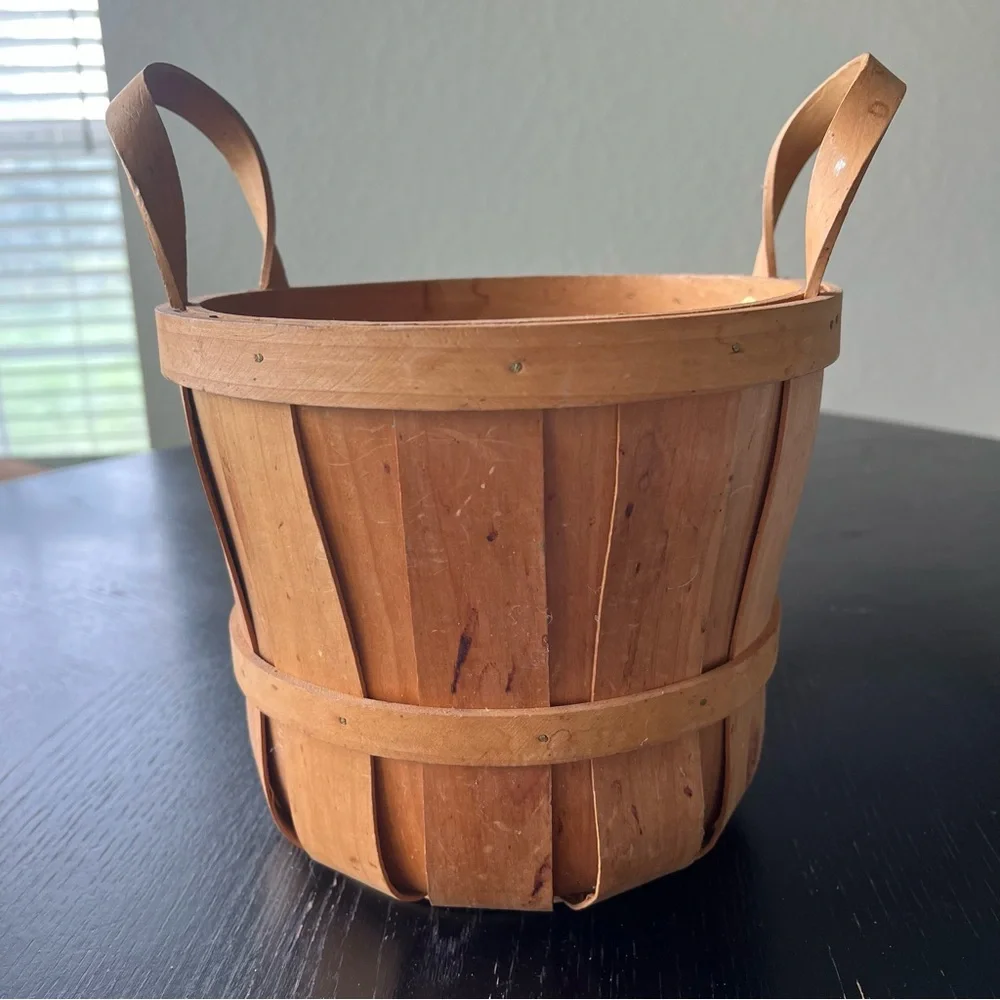 Rustic Light Brown Wooden Basket 8in x 8.5in